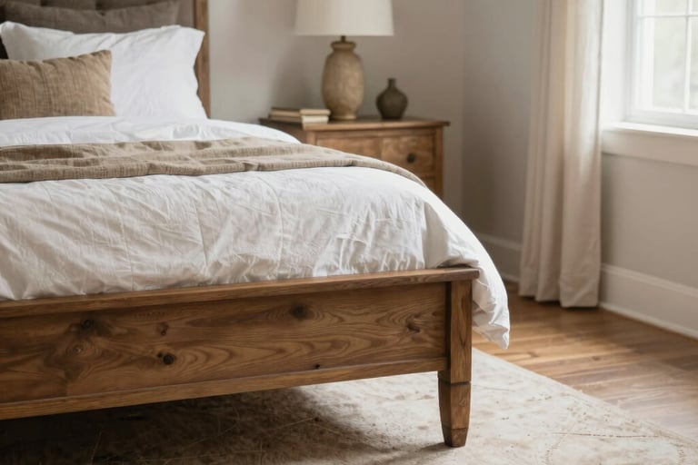 Bright master bedroom with a country theme do not focus on the bed