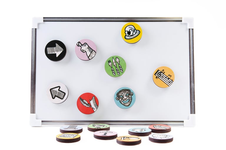 Magnetic board with colorful and tactile magnets