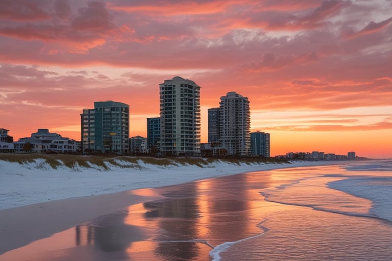 Jacksonville beach with evening skyline