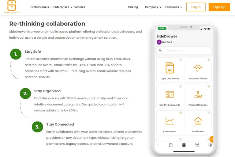 screenshot of side drawer home page