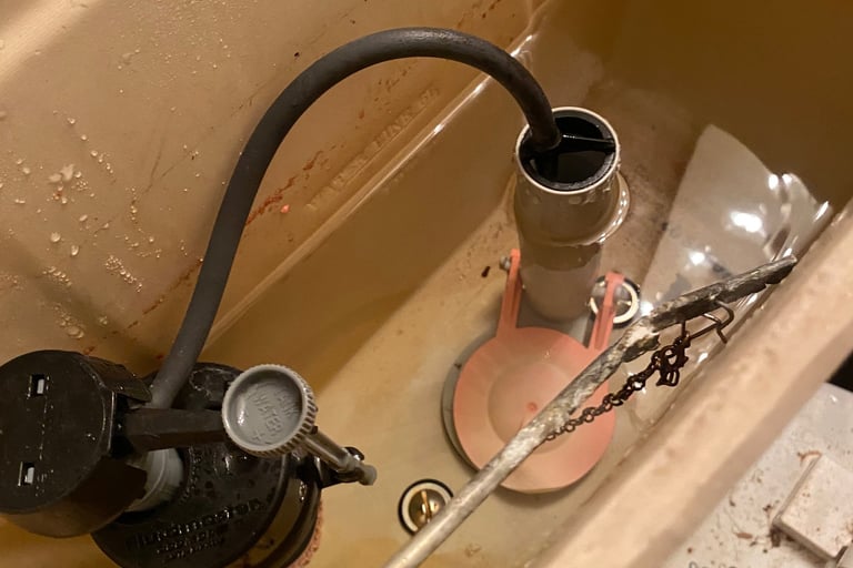 worn out and corroded toilet tank parts