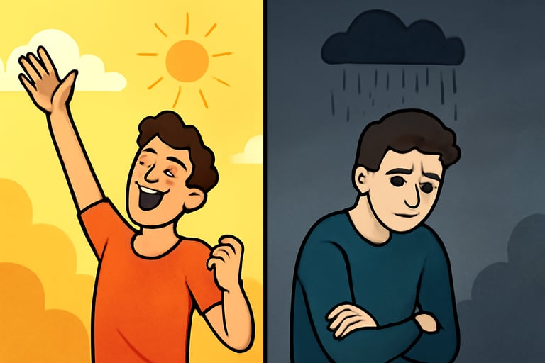 Image of two animated character with two contrasting moods representing bipolar behaviour