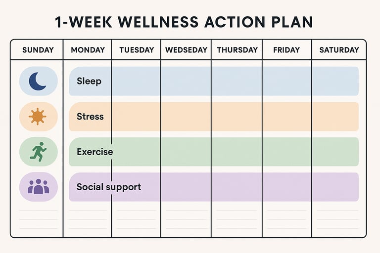1-week integrated wellness action plan calendar infographic