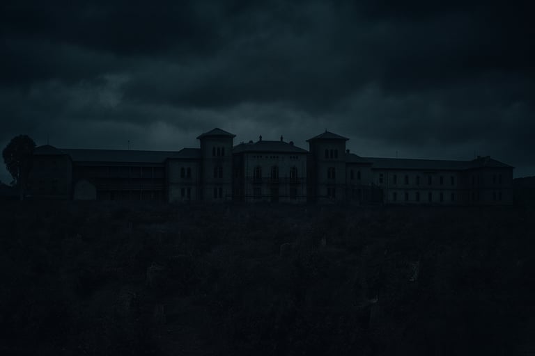 Image of Beechworth Lunatic Asylum in black and white