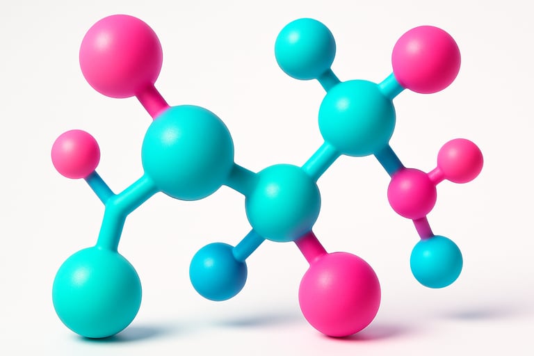 Minimal abstract 3D composition of pastel-colored peptide molecules 