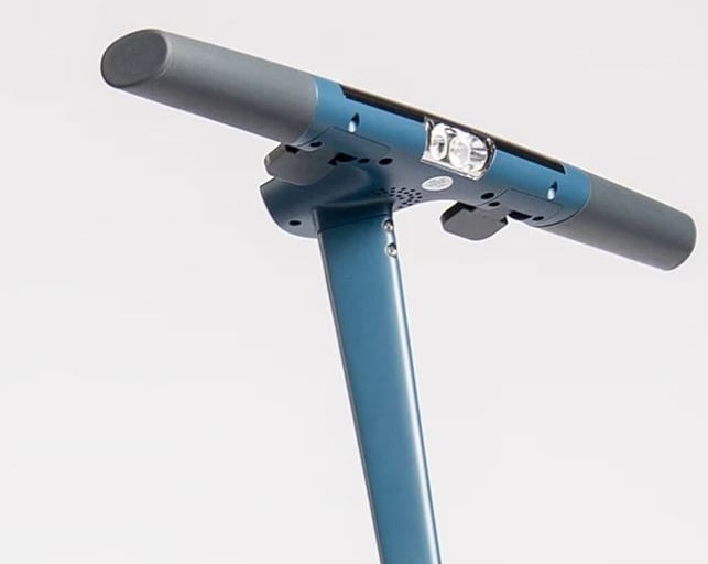 a scooter with a blue handlebar and a blue handlebar