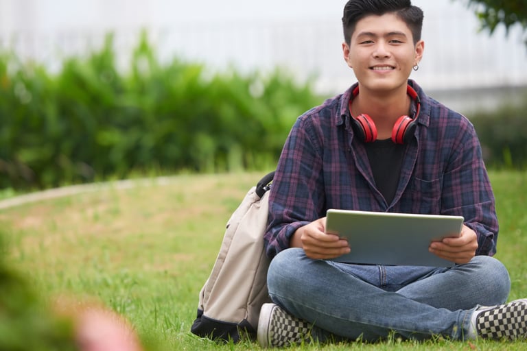 student in field