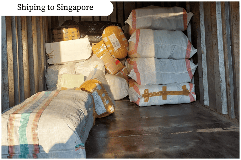 Export shipment of handmade woven plastic bags from Craftvitas Indonesia to Singapore