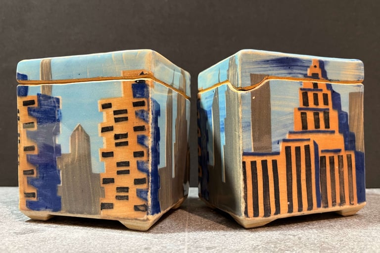 stoneware boxes with City scapes