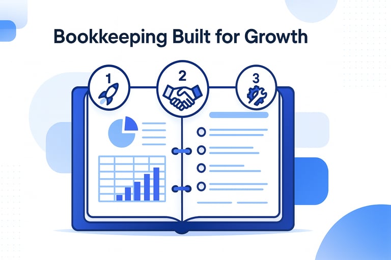 Illustration showing bookkeeping growth using dashboards and automation