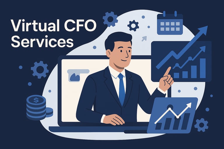 Illustration showing virtual CFO service dashboard and planning
