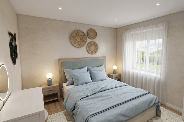 Conception suite parentale à Rouans – chambre lumineuse avec tête de lit et agencement optimisé