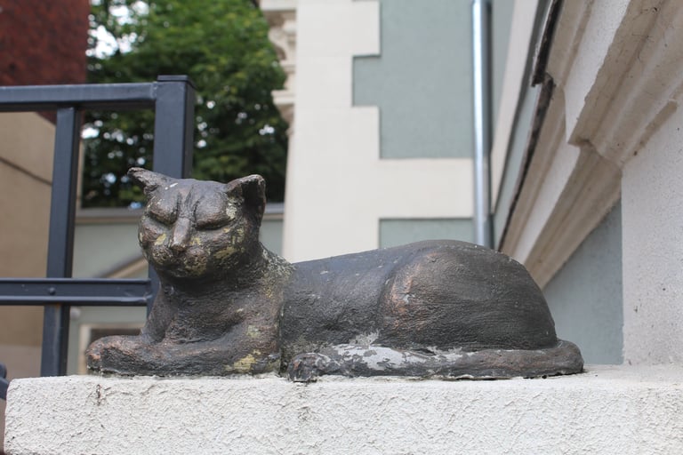 Cat statue at Pionerskaya 15
