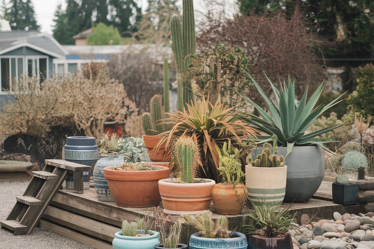 Drought tolerant plants in pots
