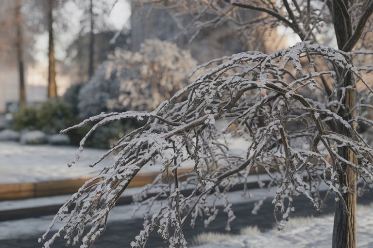 snowy branch closeup