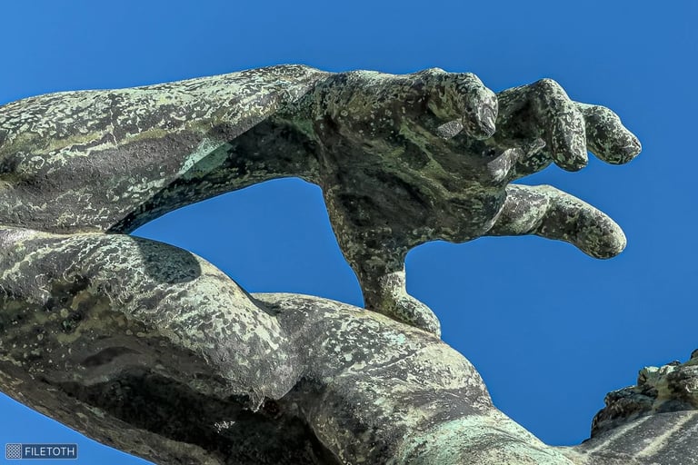 Close-up of the archer’s releasing hand, capturing strength, tension, and vigor.
