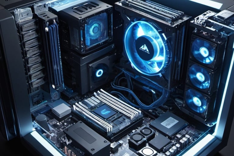a futuristic gaming computer with a cool blue design