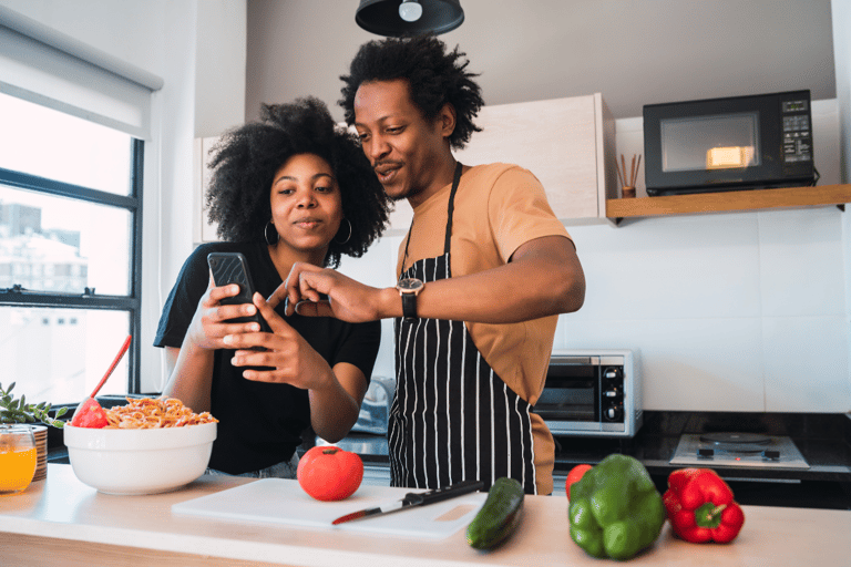 Couple cooking together