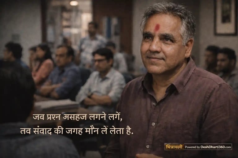 सवाल पूछने की झिझक दर्शाता एक भारतीय नागरिक, सामाजिक दबाव के बीच विचारशील भाव के साथ।