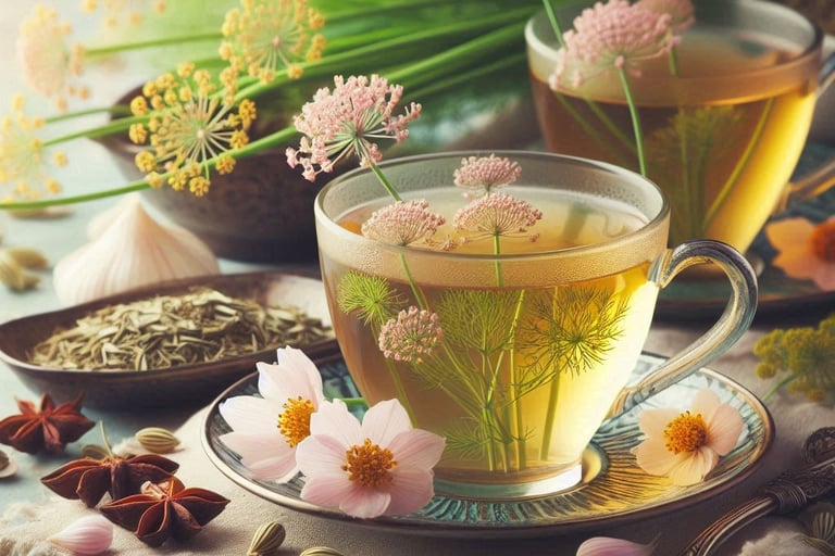 herbal tea in glass teacups with pink flowers