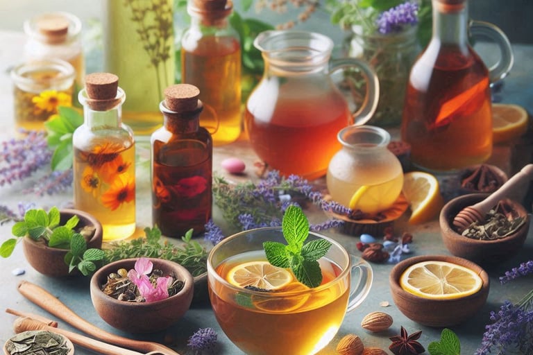 herbal teas, tonics and syrups