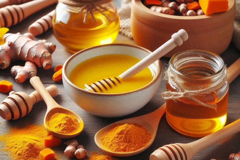 honey and turmeric with mixing bowl