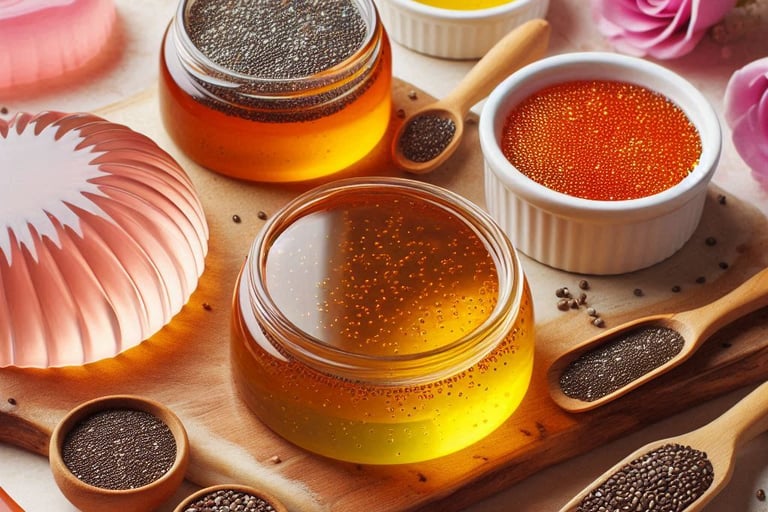 jellies with chia seeds and agar-agar in bowls