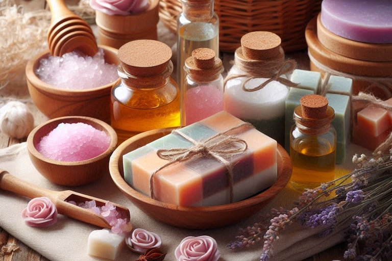 a variety of soap bars soap-making ingredients