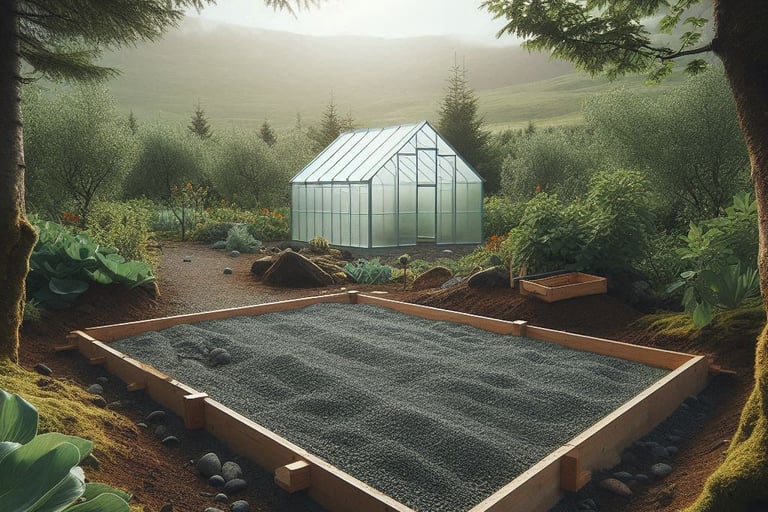 a greenhouse site , with gravel as the foundation