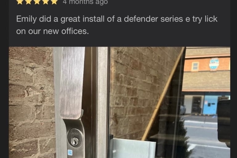 5 star Google review praising Jack's Locksmith commercial service in Burnsville NC