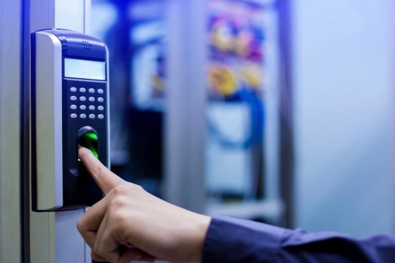A hand on a Digitial security system representing Jack’s Locksmith trusted access control lock services in Nebo, NC