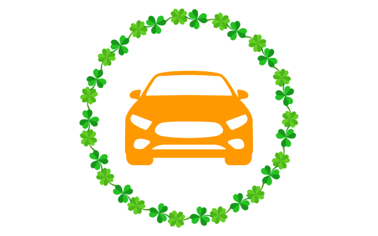 Jack's Locksmith orange car icon surrounded by green clovers, representing trusted automatic locksmith services.
