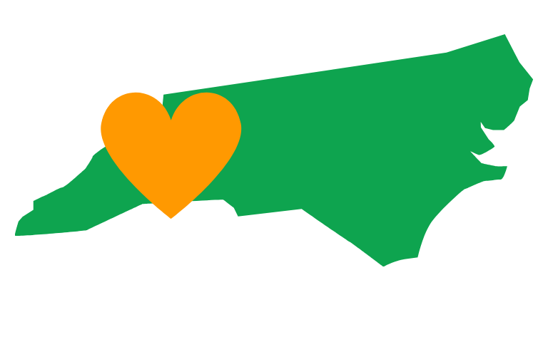 Green NC and orange heart over WNC representing Jack’s Locksmith local and reliable services in Marshall, NC