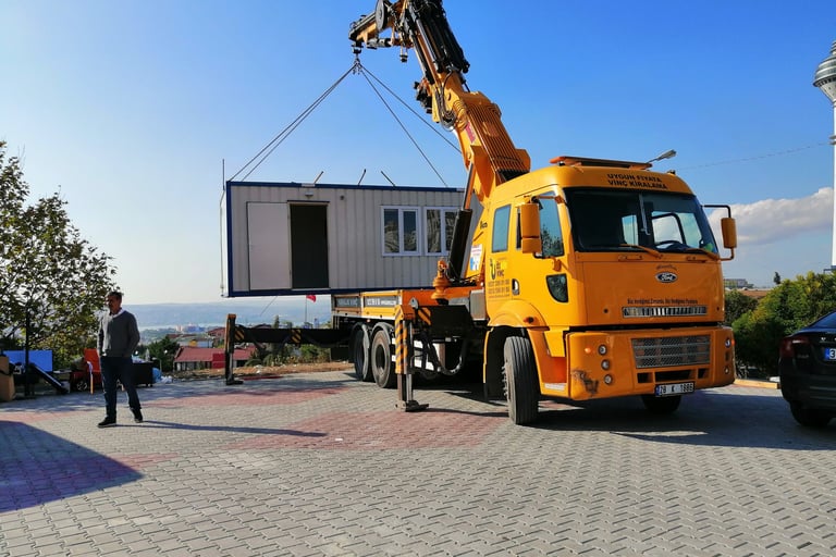 a craned truck with a crane on it