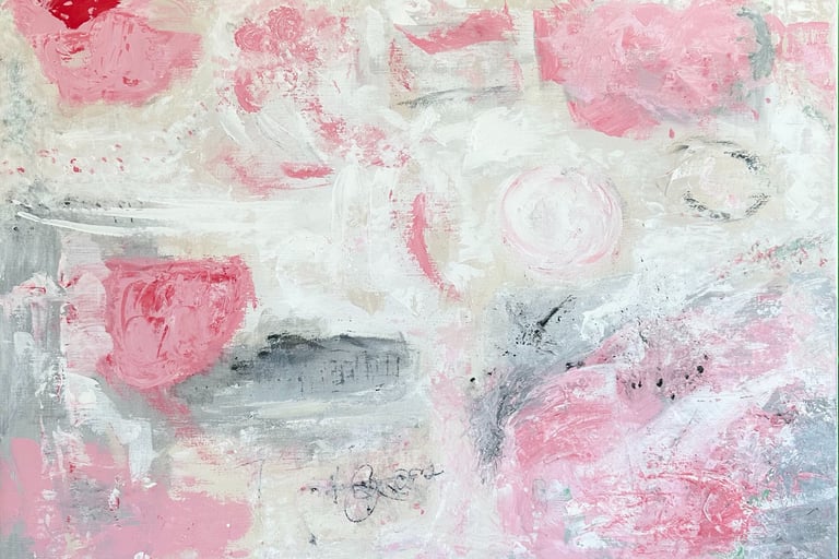 Abstract pink roses and white grey background artwork
