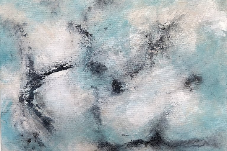 Teal, white and black acrylic painting