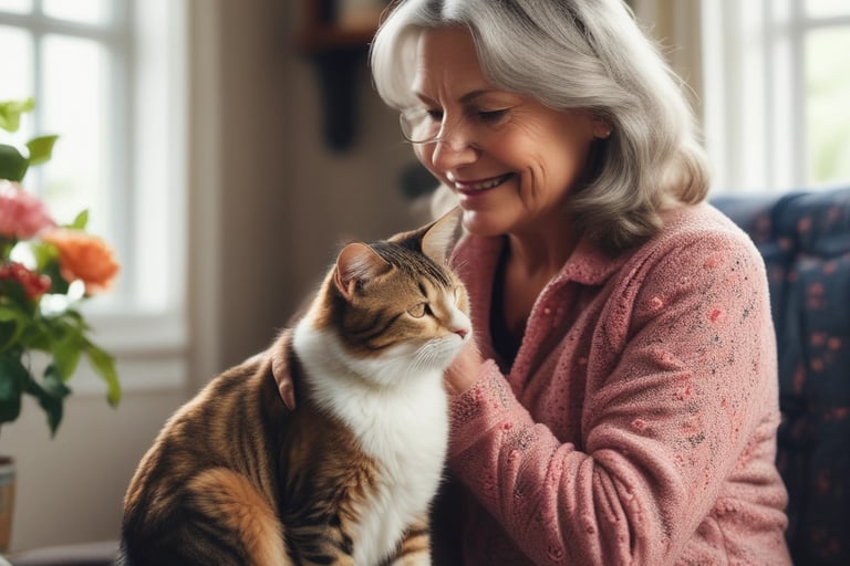 Cat sitting with a pet lover