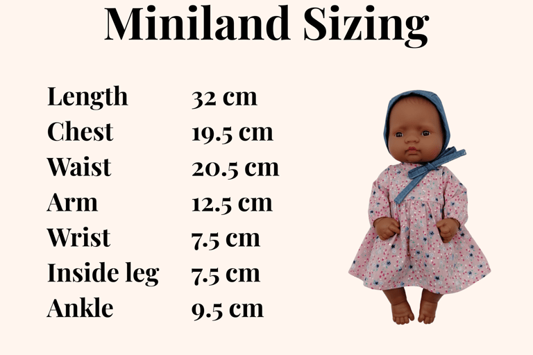 Sizing chart for 32cm Miniland doll