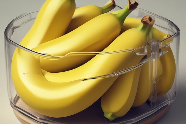 Bananas amarelas maduras e frescas armazenadas em uma fruteira de acrílico transparente com base de 