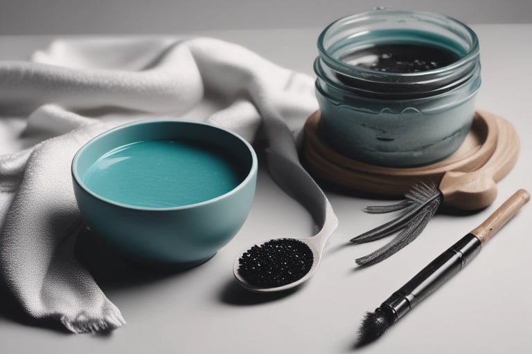 Produtos de skincare para limpeza facial dispostos sobre uma superfície clara.