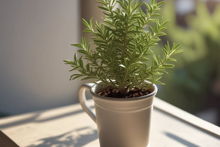 Alecrim em vaso com luz do sol, ideal para cultivo em casa