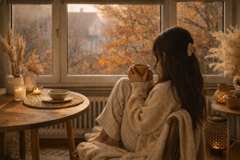 Home moments journal scene of a soft interior with diffused daylight