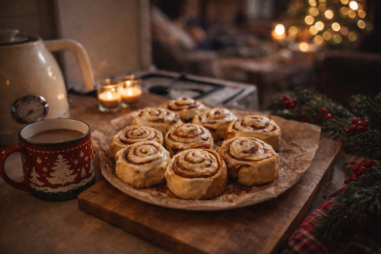 Home moments journal scene of freshly baked pastries on a table in warm light