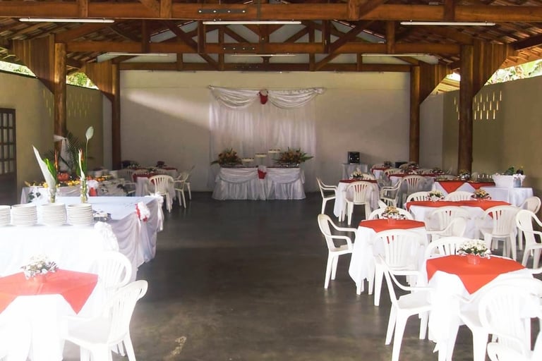 a large room with tables and chairs and tables