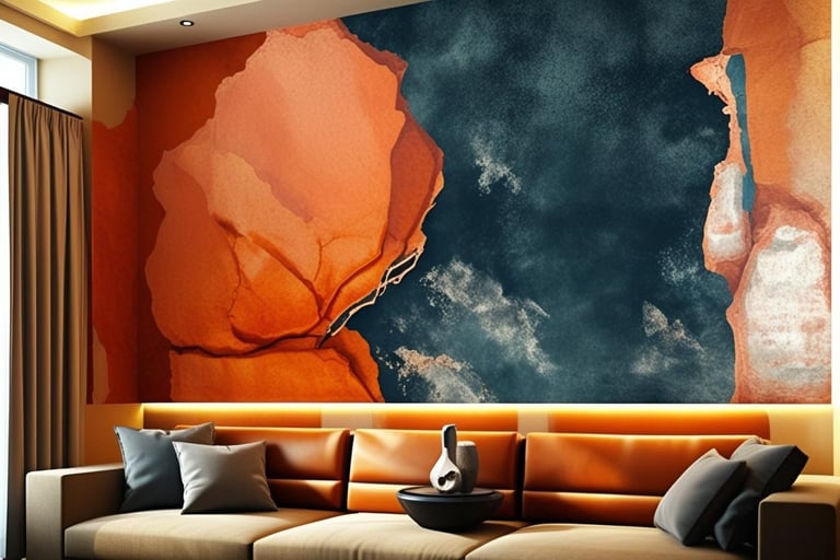 a couch with a painting on the wall