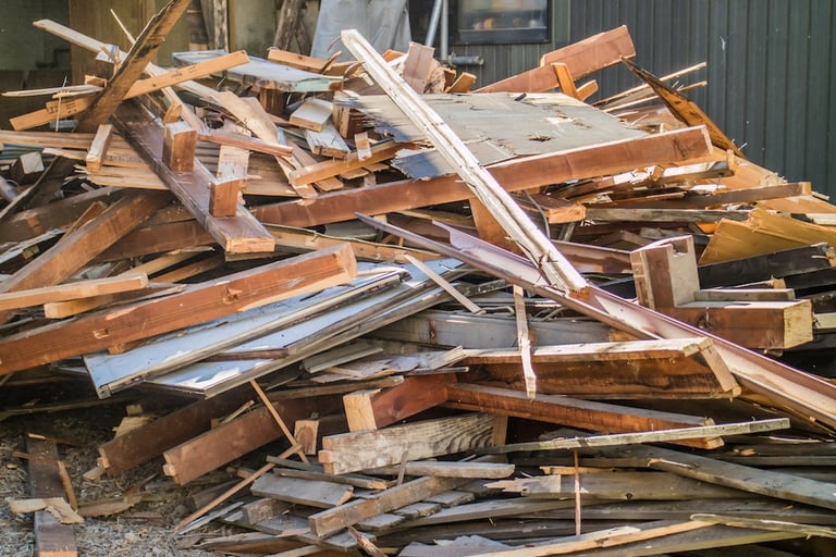 pile of wood on construction site