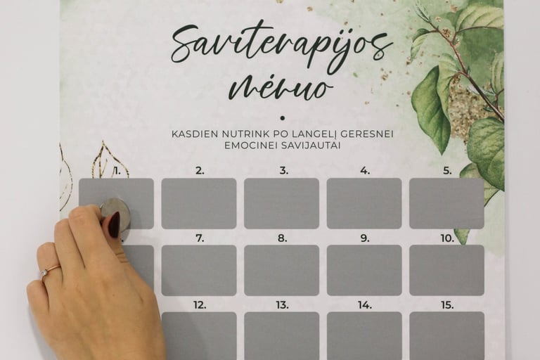 Nutrinami langeliai iš patyrimo žaidimo &amp;amp;amp;quot;Saviterapijos mėnuo&amp;amp;amp;quot; - atrasti kokios veiklos tave įkrauna