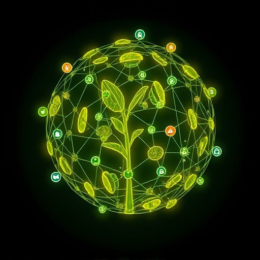 Conceptual image: A glowing, interconnected network of diverse plant cell types forming the shape of