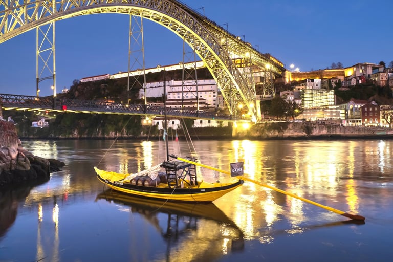Rabelo Boat on Douro River, Under the Pont Luis I Bridge