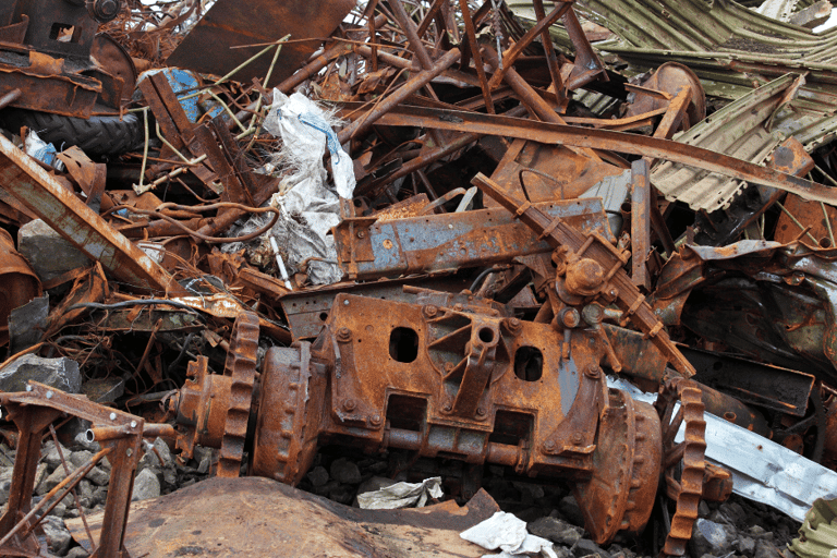 a collection of rusted scrap steel and metals